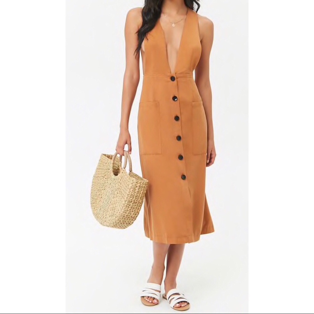 Forever 21 Brown Button-Front Pinafore Dress